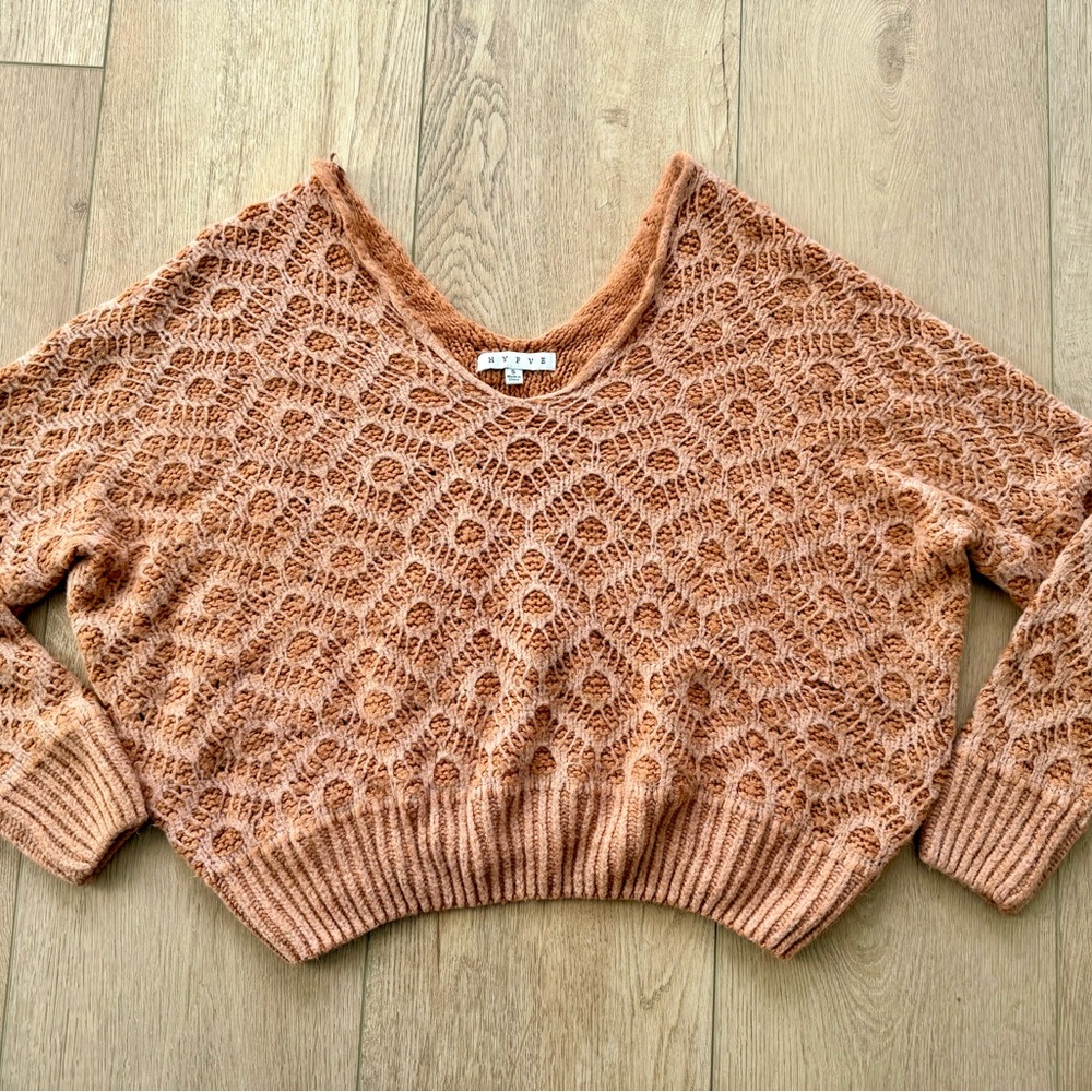 HYFVE Lace Knit V-Neck Sweater - Rust orange